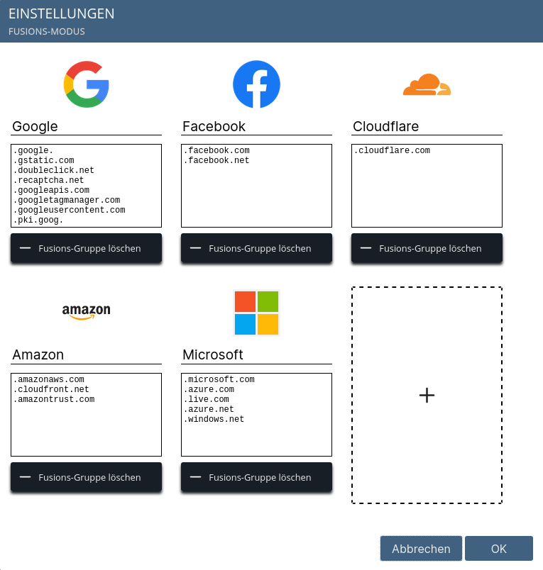 Einstellungen für den Fusions-Modus in Lightbeam